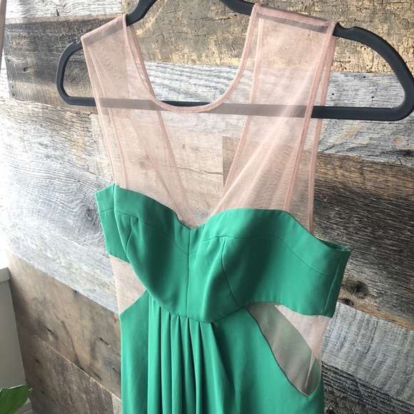 BCBGMaxAzria cutout dress, 0, green + tan mesh - Picture 2 of 4